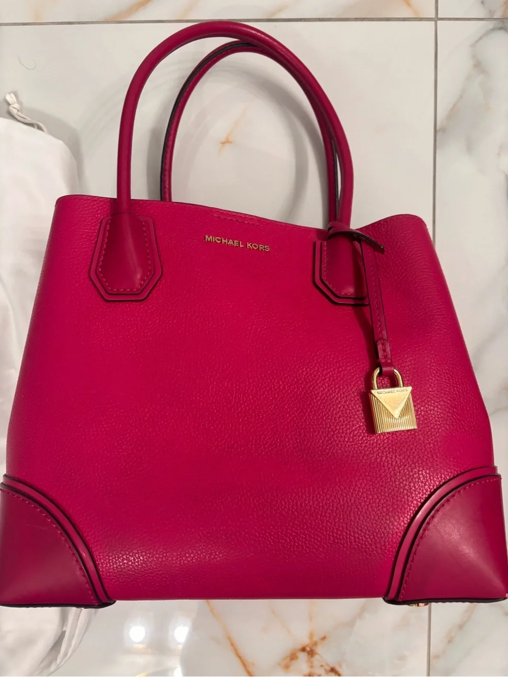 Michael Kors Hot Pink Leather Tote with Gold Padlock